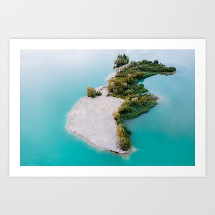 Forest Island in a turquoise lake  Art Print