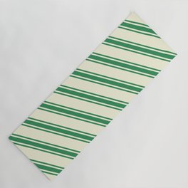[ Thumbnail: Beige & Sea Green Colored Stripes Pattern Yoga Mat ]