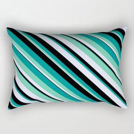 [ Thumbnail: Dark Cyan, Aquamarine, Lavender & Black Colored Pattern of Stripes Rectangular Pillow ]