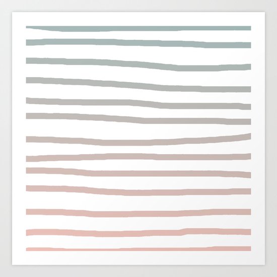 Simply Drawn Stripes in Coral Peach Sea Green Gradient Art Print