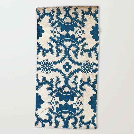 Blue Oriental Vintage Tile 02 Beach Towel