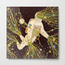 Still Living (Out of Body) Metal Print | Death, Surrealism, Stars, Moon, Flowers, Curated, Night, Nature, Astronaut, Digital 