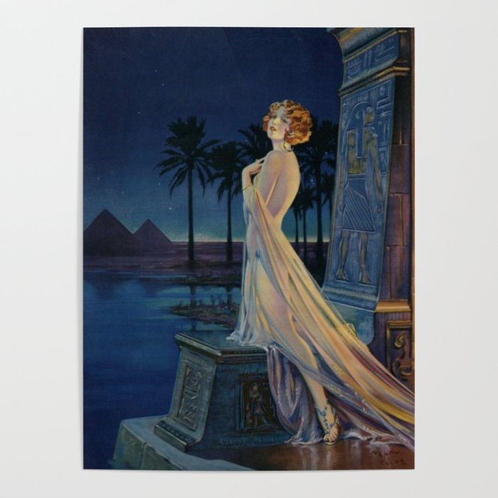 Melody of Ancient Egypt Art Deco romantic female figure by the River Nile painting by Henry Clive Poster