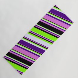 [ Thumbnail: Chartreuse, Lavender, Indigo, Orchid & Black Colored Striped/Lined Pattern Yoga Mat ]