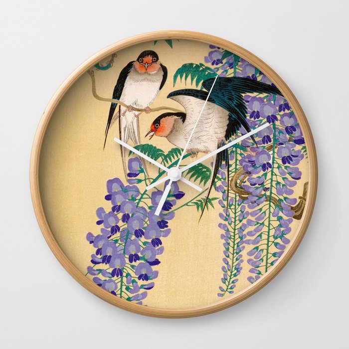 Swallows and Wisteria by Ohara Koson Wall Clock