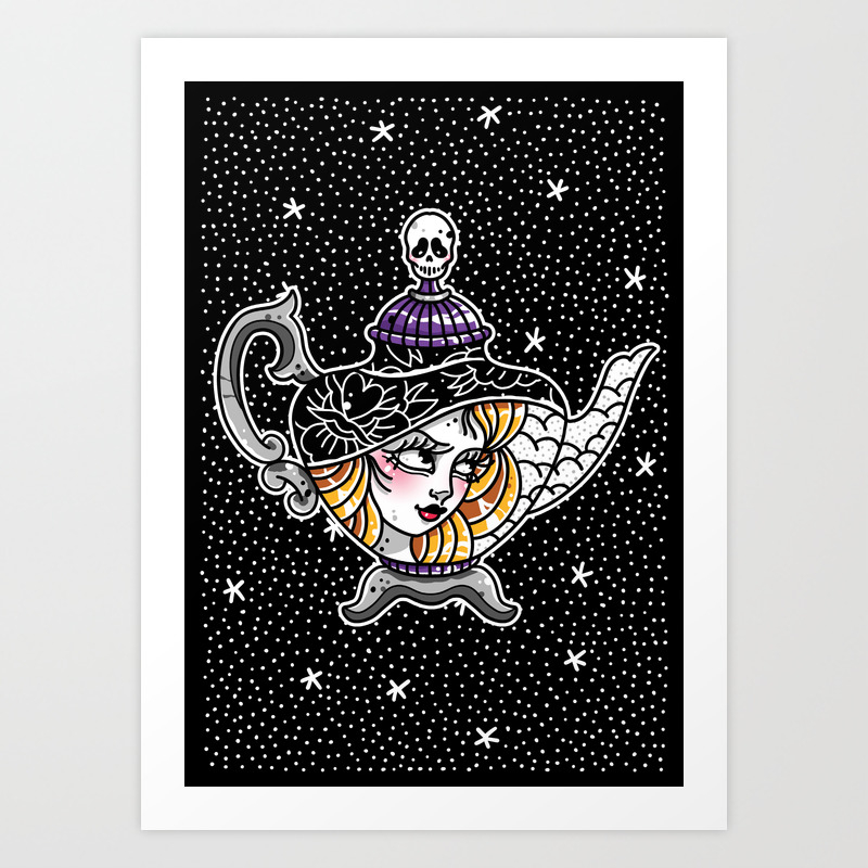 Witch Teapot Vintage Halloween Cute Traditional Flash Tattoo Art Print by  Ella Mobbs | Society6