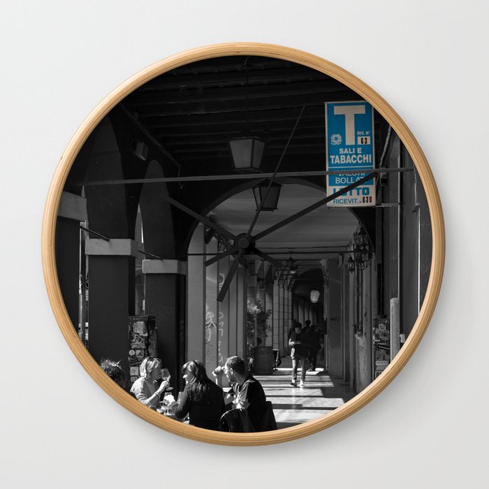 Bologna Tabacchi Blue Street Photography Black and White Wall Clock