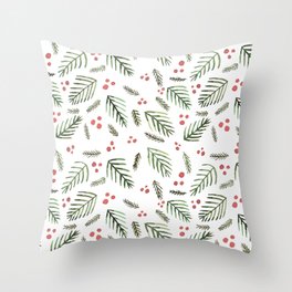 Christmas tree branches and berries - vintage Throw Pillow
