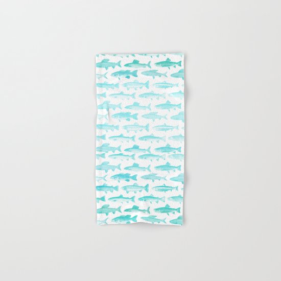 Fishes- pattern in aqua on clear white Hand & Bath Towel