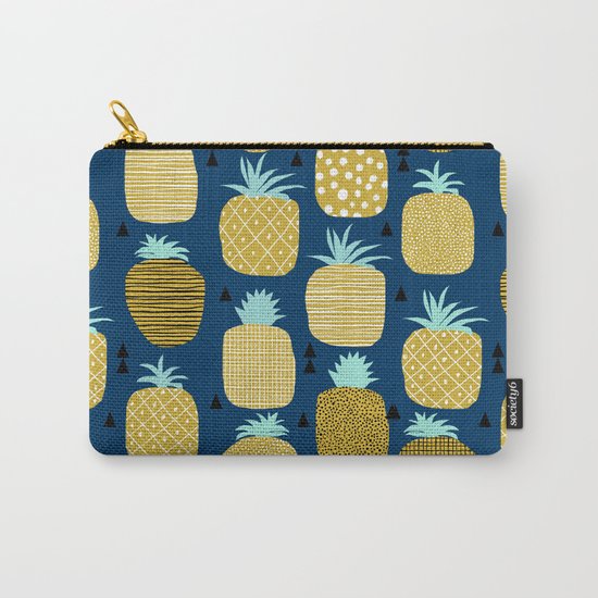 Pineapple tropical navy stripes pattern summer fruits print pillow phone case Carry-All Pouch