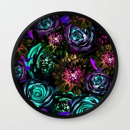 Dark Wonderland Bold Flowers Wall Clock