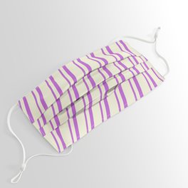 [ Thumbnail: Orchid and Beige Colored Stripes Pattern Face Mask ]