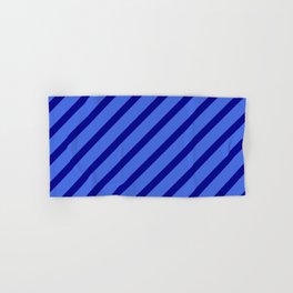 [ Thumbnail: Royal Blue & Dark Blue Colored Stripes Pattern Hand & Bath Towel ]