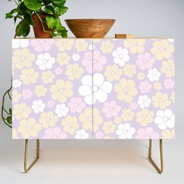 Flower Pattern - Pastel Pink, Yellow and Purple Credenza