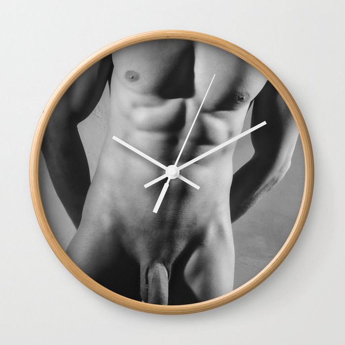 Photograph Erotic fetish style with Nude Male man wearing gasmask #E0030 Wall Clock