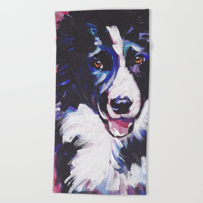 Fun Border Collie Dog Bright Colorful Pop Art Painting By Lea Beach Towel By Wilddogs Society6
