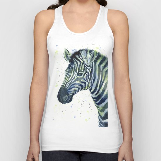 Zebra Watercolor Blue Green Animal Unisex Tank Top