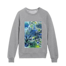 blue and green leaves Kids Crewneck
