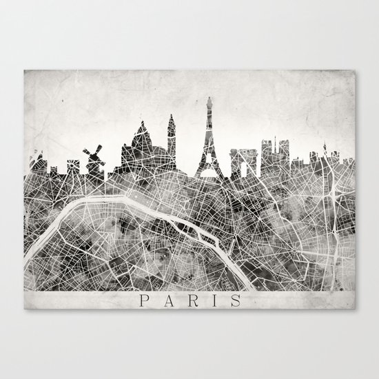 Paris Skyline + map #3 Canvas Print