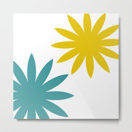 Flowers in Teal and Yellow Metal Print | Teal, Graphicdesign, Abstract, Flower, White, Minimal, Yellow, Stylized, Graphic, Digital 