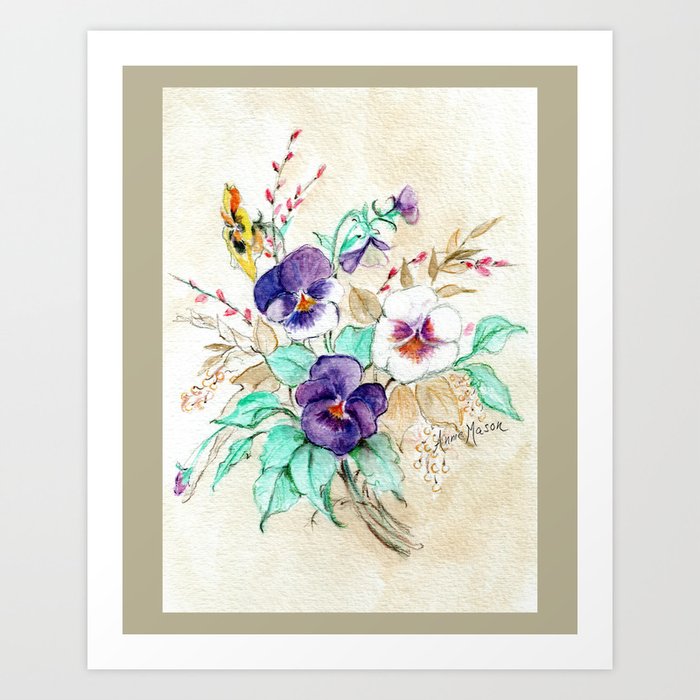 Pansies Bouquet Art Print
