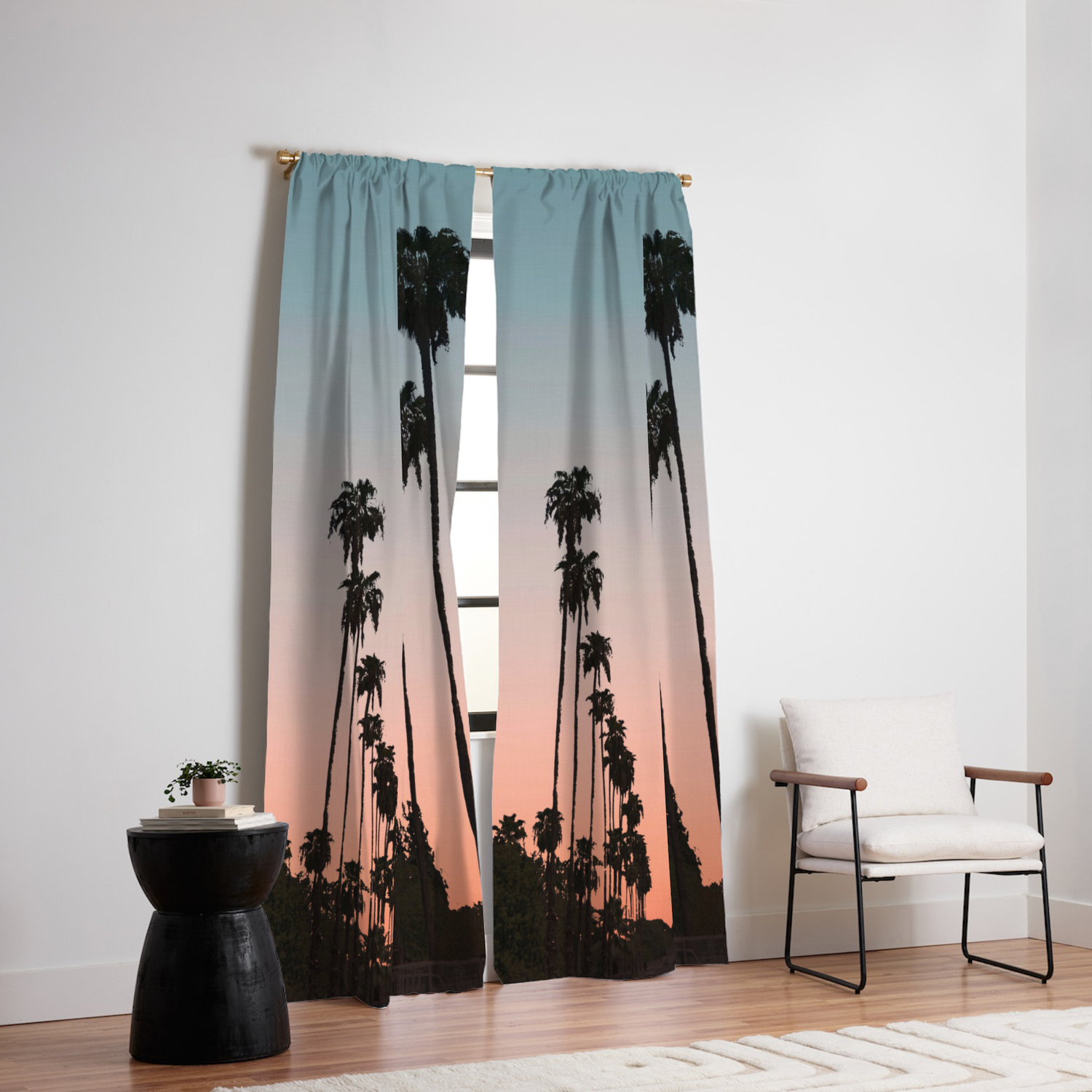 California Sunset Palm Tree Silhouette Street View Orange And