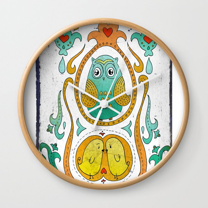 Owls in the nest Wall Clock