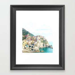 little houses on the hillside - Cinque Terre, Italy Framed Art Print