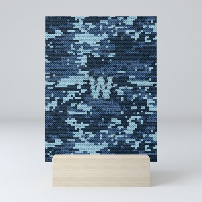 Personalized W Letter on Blue Military Camouflage Air Force Design, Veterans Day Gift / Valentine Gift / Military Anniversary Gift / Army Birthday Gift iPhone Case Mini Art Print