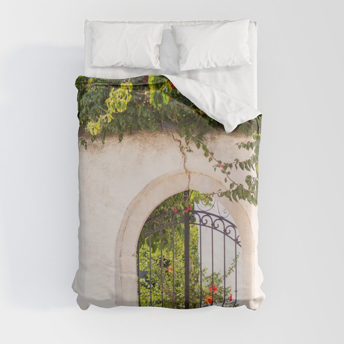 Flower Gate | Greek Scenery on the Island of Naxos | Gateway to the Garden | Travel & Nature Photography Duvet Cover