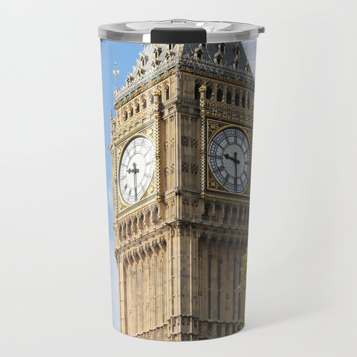 Great Britain Photography - Big Ben Under The Blue Sky By A Green Tree Travel Mug