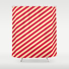 [ Thumbnail: Tan & Crimson Colored Lines/Stripes Pattern Shower Curtain ]