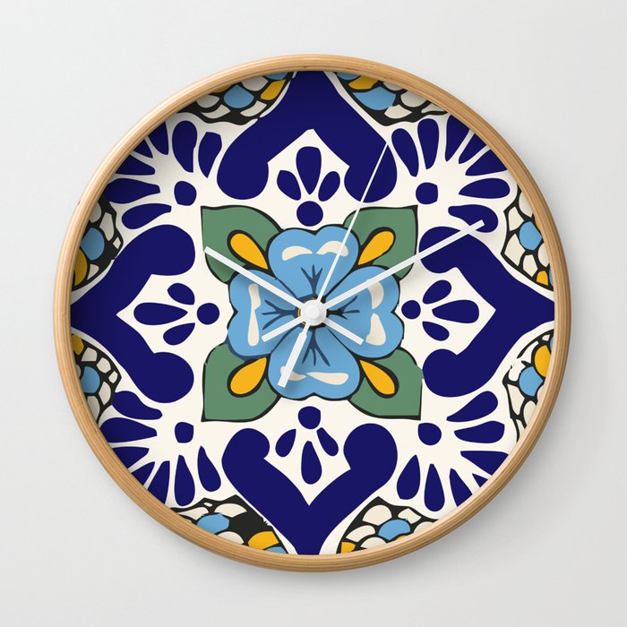 Talavera Blue Green Mosaic Wall Clock