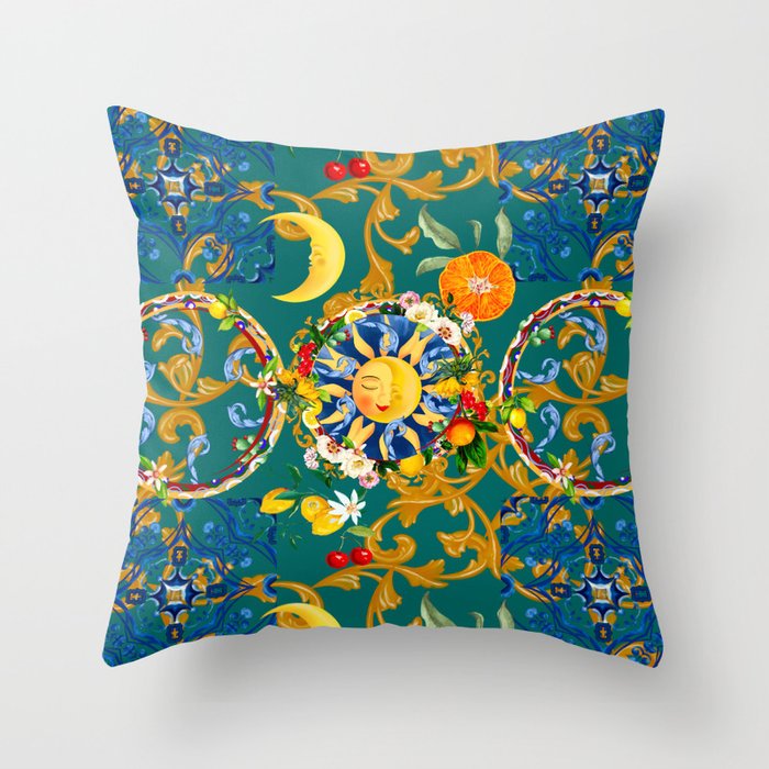 Sicilian sun,half moon,majolica,Mediterranean art Throw Pillow