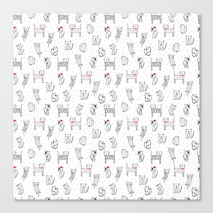Funny cats with red bows and heart Canvas Print
