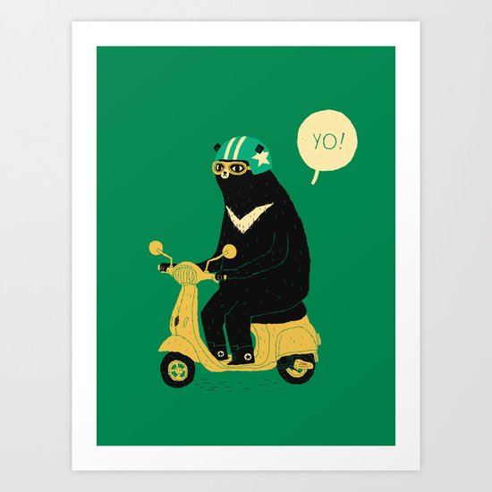 scooter bear green Art Print