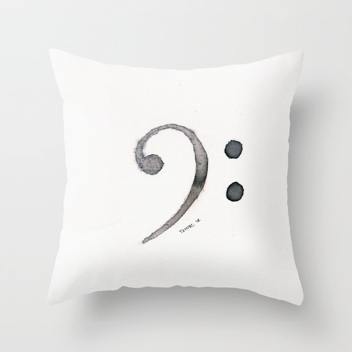 Bass Clef Ink Wash Throw Pillow
