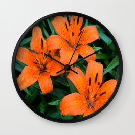 Wet Orange Tiger Lily Wall Clock
