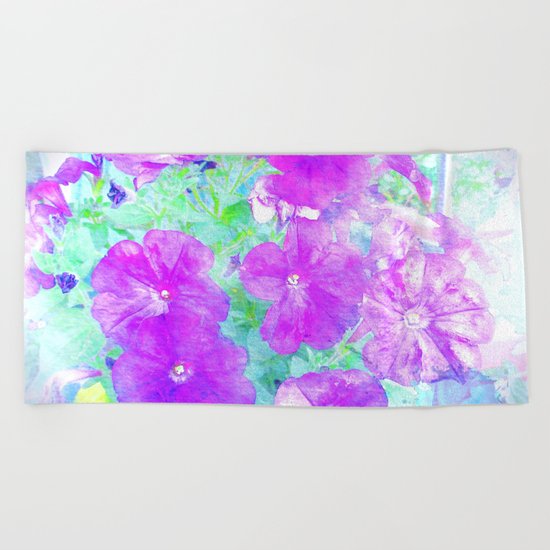 Watercolor Petunias Beach Towel