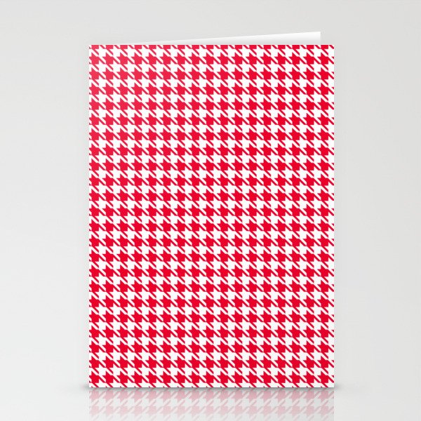 PreppyPatterns™ - Modern Houndstooth - white and cherry red Stationery Cards
