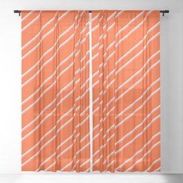 [ Thumbnail: Red, Beige, and Light Coral Colored Lined/Striped Pattern Sheer Curtain ]