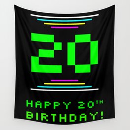 [ Thumbnail: 20th Birthday - Nerdy Geeky Pixelated 8-Bit Computing Graphics Inspired Look Wall Tapestry ]