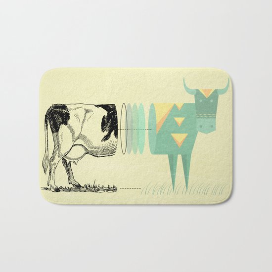 the black and white cow who wanted to be colorfully geometric Bath Mat