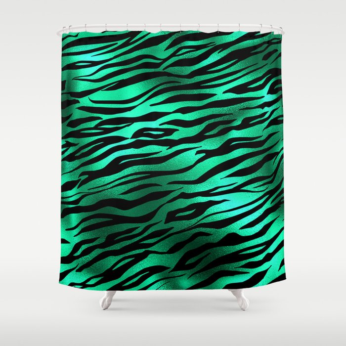 Green Tiger Skin Print Metallic Pattern Shower Curtain