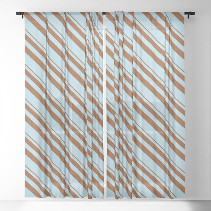 Brown and Light Blue Colored Stripes/Lines Pattern Sheer Curtain
