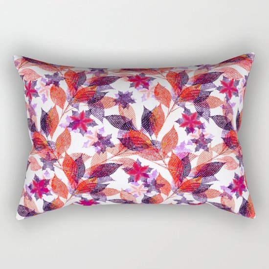 Red, or purple flowers and branches on a white background. Rectangular Pillow