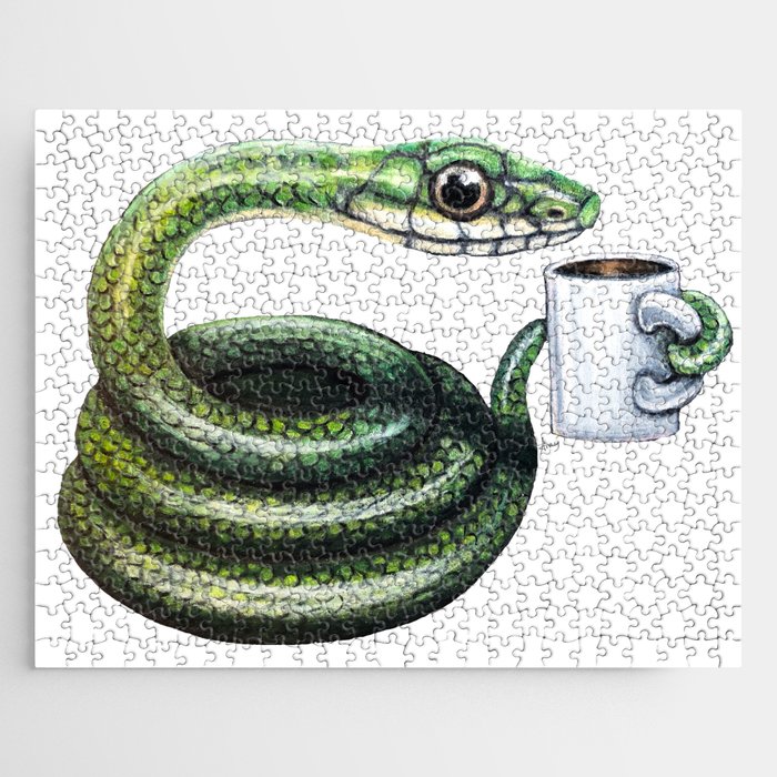 "Curled Up with Coffee" - Snake with Coffee Jigsaw Puzzle