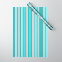 [ Thumbnail: Dark Turquoise & Light Gray Colored Pattern of Stripes Wrapping Paper ]