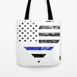 Thin Blue Line Police Officer LEO USA America Flag Heart Gift Cop Sherrif Blue Lives Matter Tote Bag