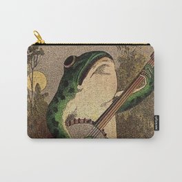 FROG WITH BANJO, VINTAGE ILLUSTRATION - ARTIST UNKNOWN Carry-All Pouch | Vegan, Sad, Cry, Guitar, Cartoon, Cool, Frog, Moon, History, Painting 